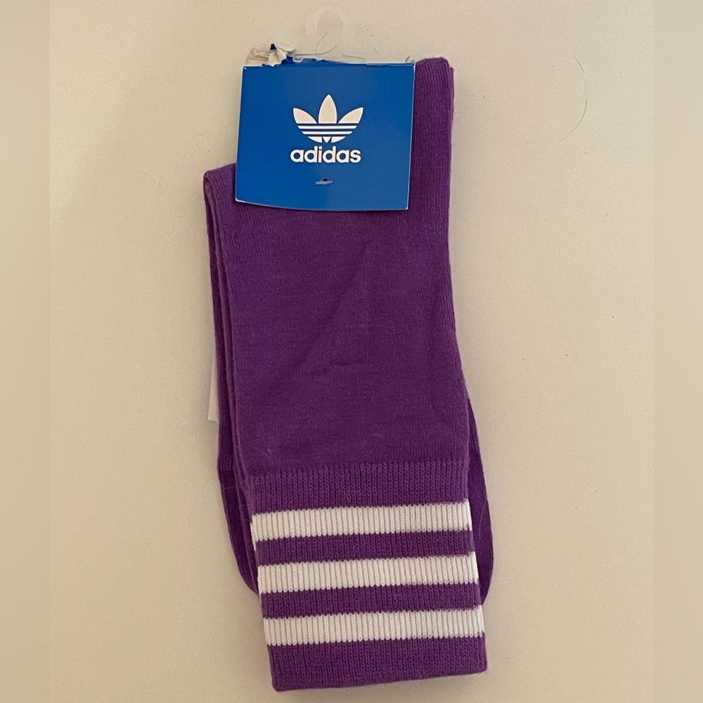 Adidas Purple and White Striped Crew Socks